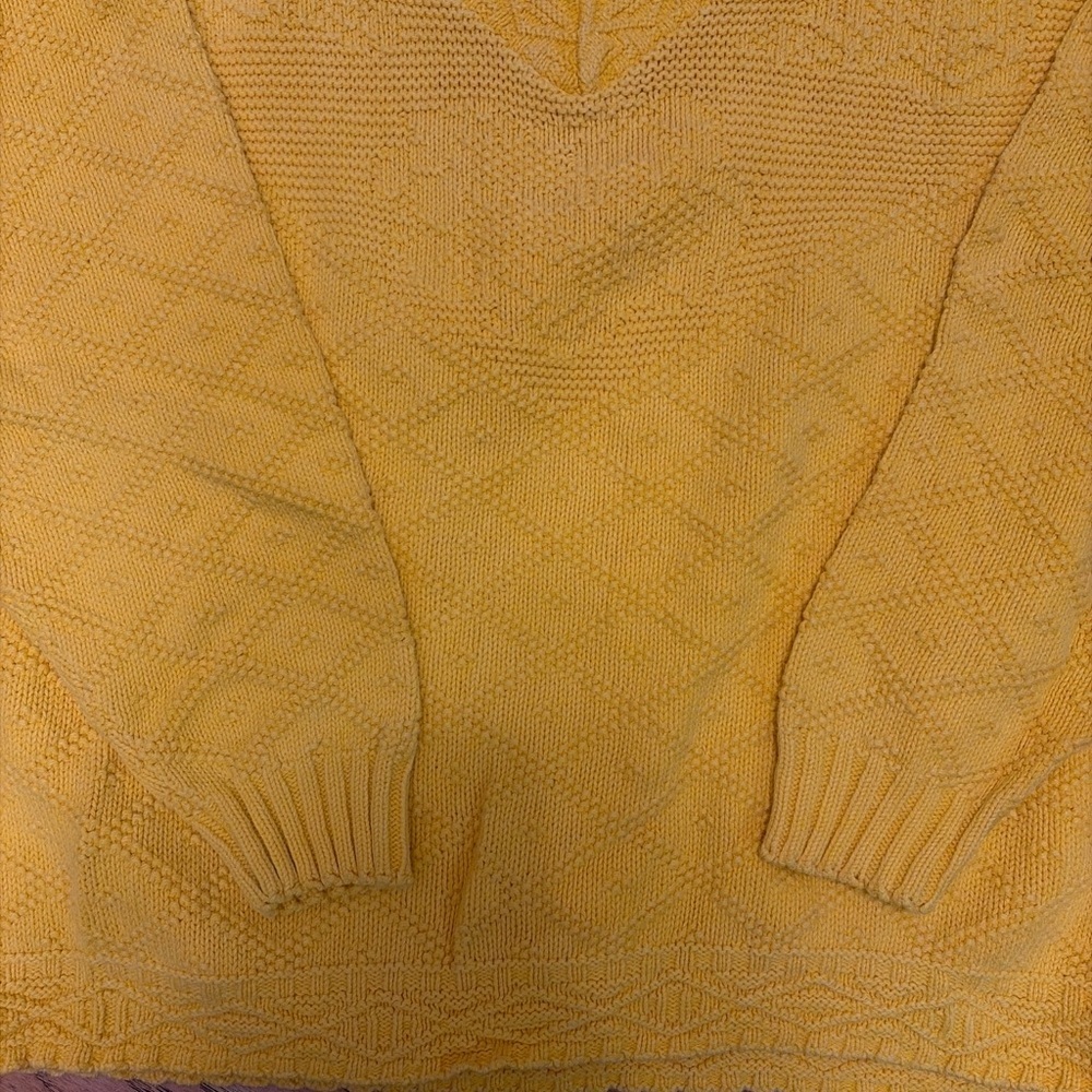 Bright Yellow Vintage V-Neck Textured Sweater Medium - Picture 3 of 7